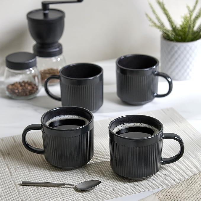 SANGO Anderson Black Coffee Mugs Set of 4, 16.5 oz Stoneware Coffee Mug Set, Big Ceramic Tea Cup with Matte Glaze for Cappuccino, Latte, Large Coffee Cups with Handle, Microwave & Dishwasher Safe