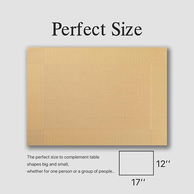 Placemats Set of 4 - Easy Clean Woven Vinyl Placemats for Dining Table, Indoor/Outdoor Place Mats, Washable PVC Table Mats（Gold Cube）