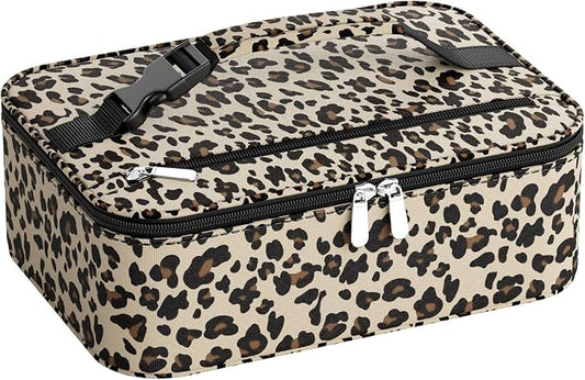 Small Lunch Box Insulated Lunch Bag for Women Men, Bento Kids Lunch Box, Compact Portable Thermal Meal Cooler Bags with Buckle Handle for Work & School, Leopard Print 5L