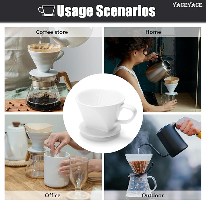 Ceramic Coffee Dripper, White Ceramic Pour Over with Single Hole, Medium Pour Over Coffee Dripper for Café, Bar, Shop, Office, Home