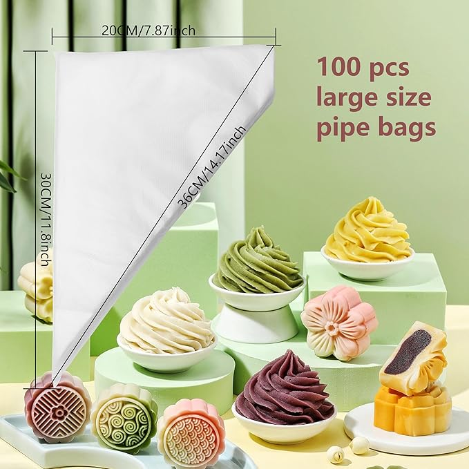 Piping Bags,100 Pieces Anti Burst Piping Bags, 12 Inches, Icing Piping Bags, Disposable Cake Decorating Bags, Non-Slip Pastry Bags-Ideal for Cakes,Cream Frosting and Cookie Decorating