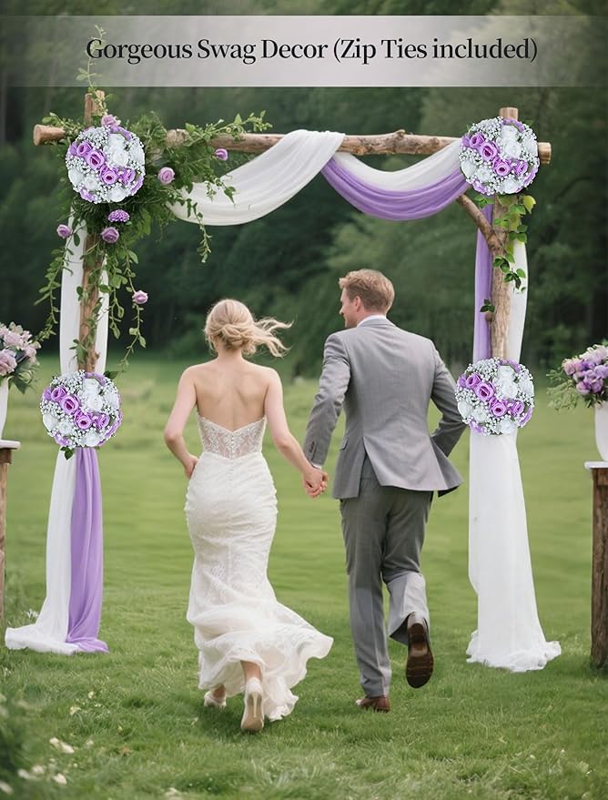 BLOSMON Fake Flowers Ball Wedding Centerpieces 10 Pcs Lilac Rose Babys Breath Artificial Flowers Center Pieces Decoration for Table Silk Kissing Floral Bouquet Arrangements for Home Party DIY Decor
