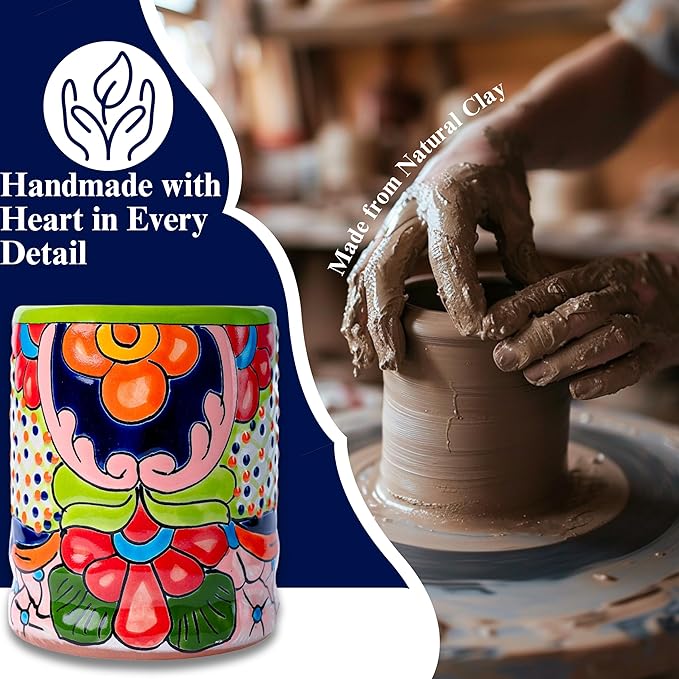 Talavera Utensil Holder – Hand Painted Ceramic Spoon Crock – Colorful Utensil Crock – Large Mexican Spoon Rest – 6" H (Green)