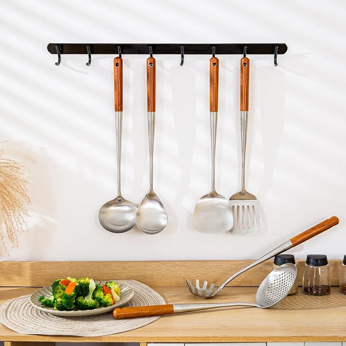 FJNATINH 304 Stainless Steel Kitchen Utensil Sets-6 PCS Wok Spatula Sets Cooking Utensil Tools Spatula, Soup Ladle, Skimmer, Slotted Spatulas Tunner, Spaghetti Spoon