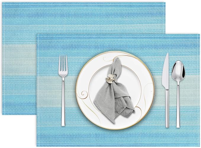 Niviy Blue Placemats Set of 2, 12x18 Inch Washable Easy to Clean Heat-Resistant Anti-Skid Navy Blue Placemats for Holiday Party Kitchen Dining Room Decoration