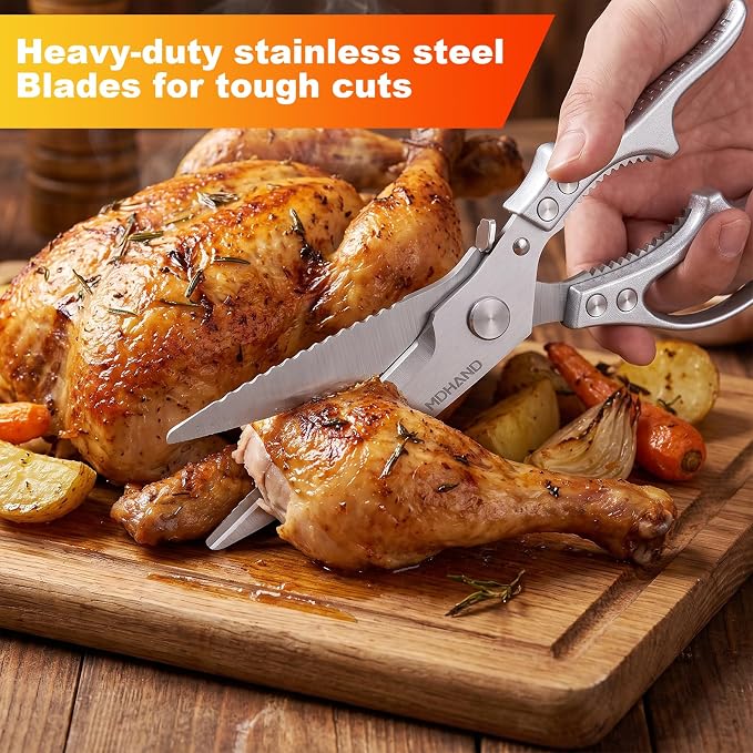 MDHAND Heavy Duty Poultry Shears, Kitchen Food Scissors All Purpose for Meat Cutting, Chicken Fish Fruit Vegetables, Dishwasher Safe Kitchen Shears with Anti-Slip Handle & Safety Lock, Spring Loaded