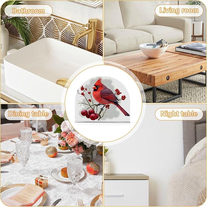 Winter Red Bird Napkin Holder for Tables Paper Cocktail Napkin Holders for Kitchen and Dinning, Acrylic Dinner Napkin Dispenser for Restaurant Home Decor Bar Accessories 1 Pack
