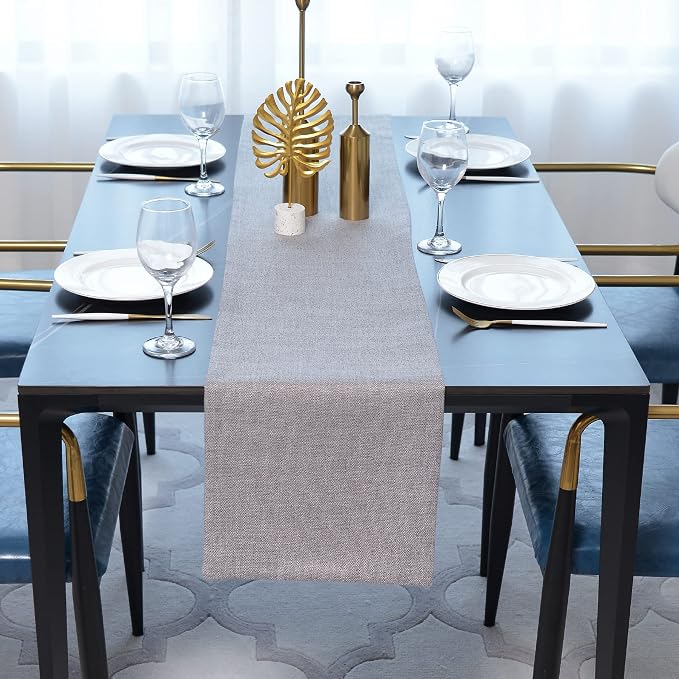 Dinning Table Runner Cloth 12 x 90 Inches Farmhouse Kitchen Coffee Burlap Table Runner Cloth for Holiday Party, Grey