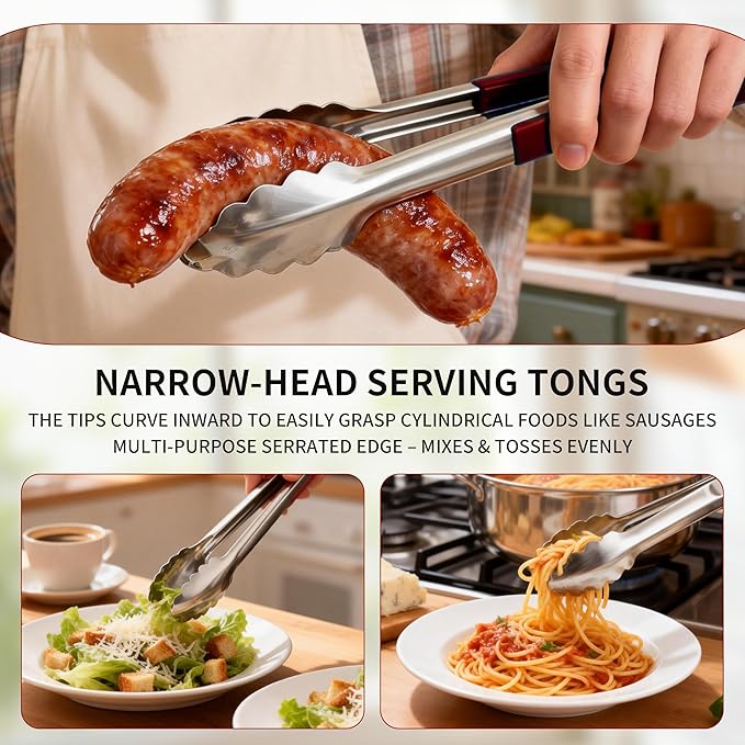 304 stainless steel kitchen tongs for cooking,2 pack set With a locking mechanism and an automatic release feature for Grilling, Cooking and Flipping