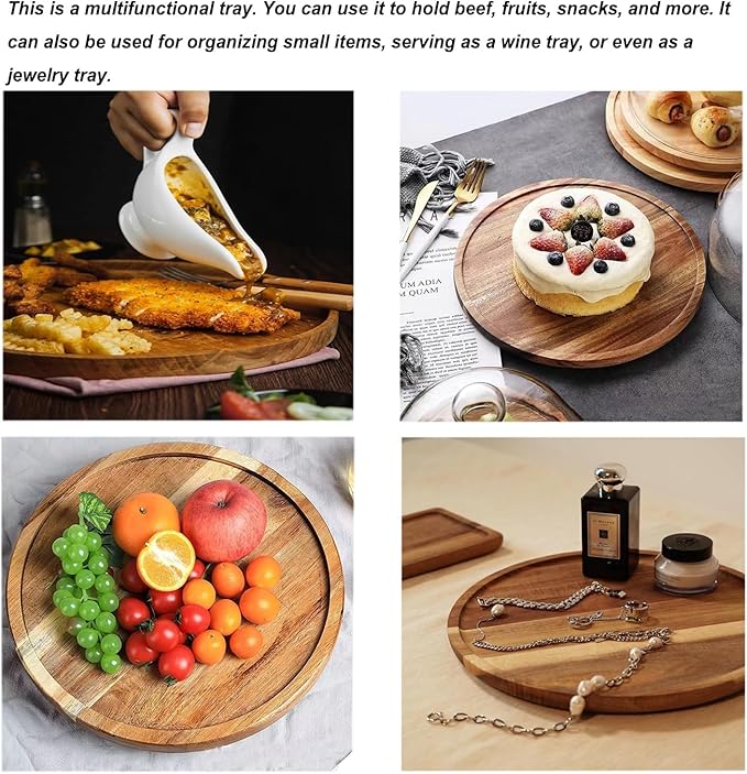 Wooden Plates for Food,Round Wooden Decorative Serving Trays for Coffee Table Home Decor,Wood Kitchen Counter Tray Serving Cheese Snack Trays,Candle Tray Appetizer Charcuterie Board 10inch