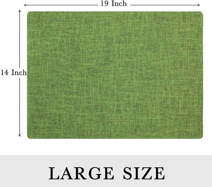 homing Faux Cotton Linen Placemats Set of 6, Cloth Washable Farmhouse Dining Table Mats for Indoors & Outdoors, Easy to Clean, Grass Green, 13 x 19 Inch
