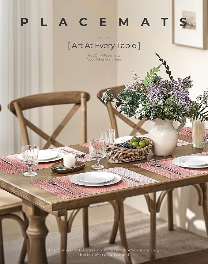 Leetaltree Gradient Pink Woven Placemats Set of 8 - Heat Resistant Non-Slip Place mats for Dining Table, Washable Durable PVC Vinyl Woven Table Mats(Gradient Pink, 8)