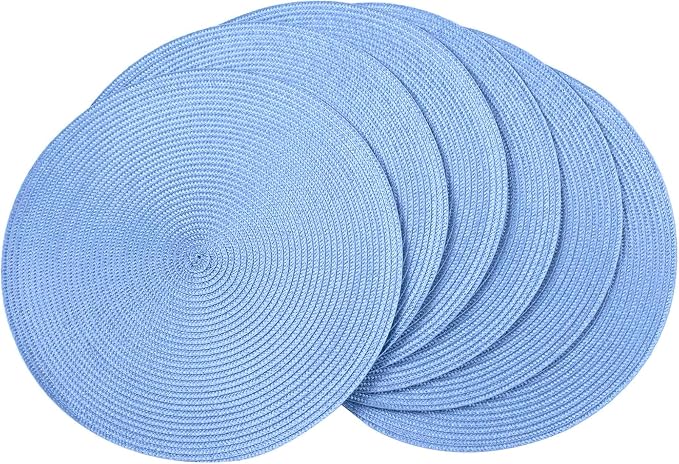AHHFSMEI Round Placemats Set of 6 Heat Resistant Washable Non-Slip Woven Braided Table Mats for Dining Table Kitchen & Home Decor (Sky Blue)