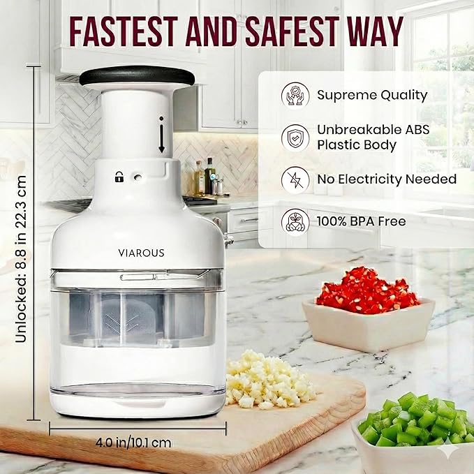 Manual Vegetable Chopper, Food Slicer, Garlic Chopper, Best for Vegetables Salads, Onion, Fruits, And Nuts. Dishwasher-safe, White, Easy to Clean