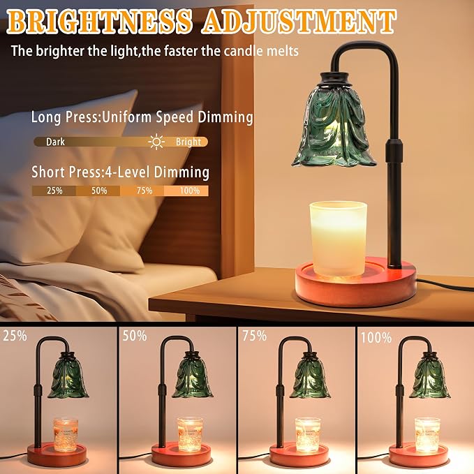 XJZJY Candle Warmer Lamp with Timer Dimmer, Adjustable Height Green Tulip Candle Wax Warmer, Christmas Birthday Gift for Mom Women, House Warming Gifts for New Home Bedroom Decor,Emerald Green