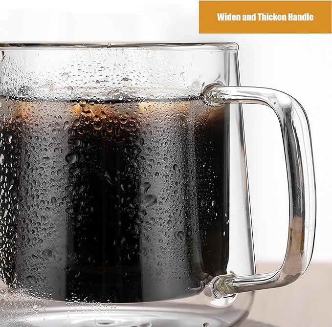 Extra Large Thicken Double Wall Glasses Coffee Mugs Tea Cups set of 2, 24OZ Insulated Clear Lemon Tea Beer Cups with Handle