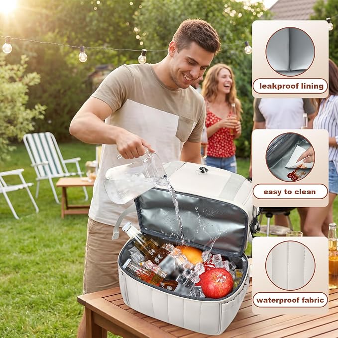 LOIDOU Insulated Lunch Bag for Women Men, Double Layer Leakproof Lunch Box, Quilted Reusable Lunch Tote Bags Large Capacity Work Lunchbox for Adult, Office, Nurse, Teacher