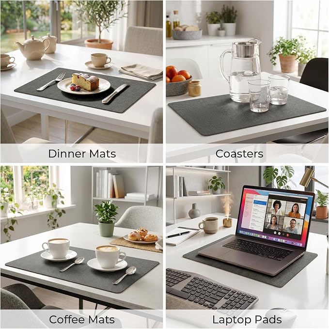Romanstile Vinyl Placemats Set of 8, Reversible Faux Leather Heat Resistant Wipeable Table Mats, Waterproof Washable Non-Slip Table Placemats for Dining/Kitchen/Party/Outdoor (Dark Gray, 12" x 17")