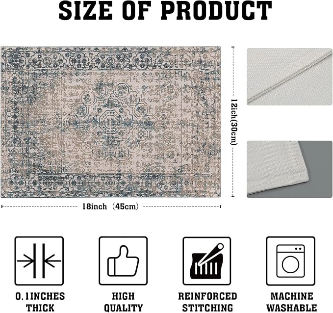Grey Brown Ethnic Boho Placemats Set of 4 Bohemian Carpet Vintage Gray Linen Washable Kitchen Dining Table Mats Stain Heat-Resistant Desktop Decor Place Mats for Home Party Indoor 12x18 in