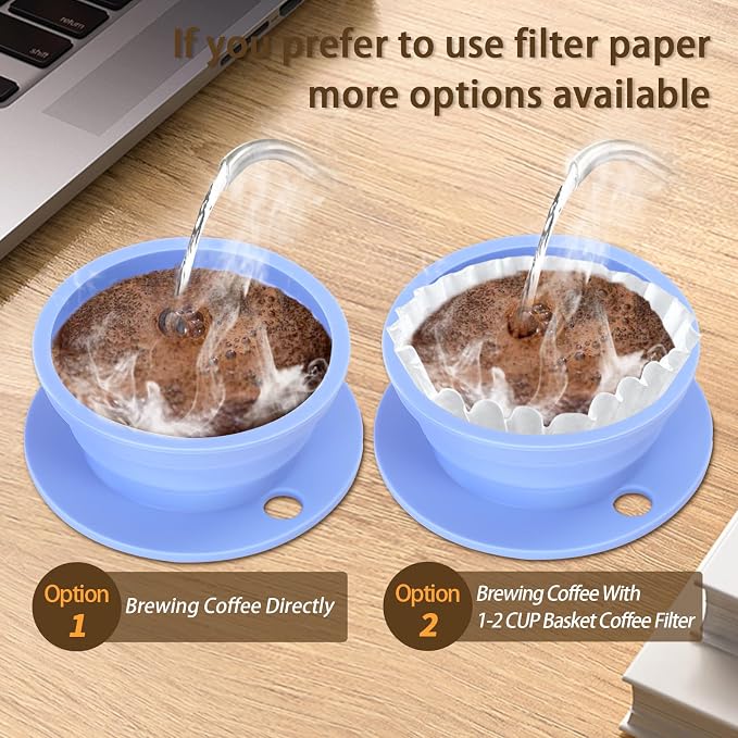 2-Packs Paperless Collapsible Travel Pour Over Coffee Dripper Kit Portable Coffee Filter - Travel Pour Over Coffee Maker Camping - Reusable Coffee Strainer Pour Over Cup (Blue+Green)