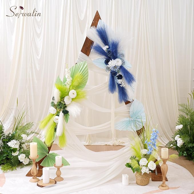 Serwalin 60PCS Pampas Grass Decor, 17.7Inch Sapphire Blue Artificial Pampas Grass Bulk Vase Filler Flower Arrangement for Home Wedding Decor