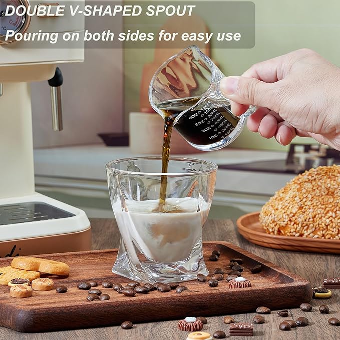 Ackers Etched Scale Espresso cup with Handle, Thickened Bottom and Wall, Double V-Shaped Spout,4OZ Milk Frothing Pitcher,120ML Milk Cup with Handle, Espresso Accessory (Pack of 2)