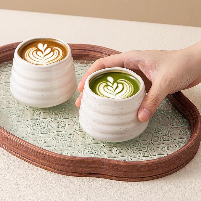 4pcs Japanese Tea Cup Set – Mini Size Cup 5OZ Ceramic Matcha Cup, Handless Espresso Cups, Cute Small Porcelain Coffee Mugs, for Coffee Tea Lovers, Dishwasher & Microwave Safe (Speckle)