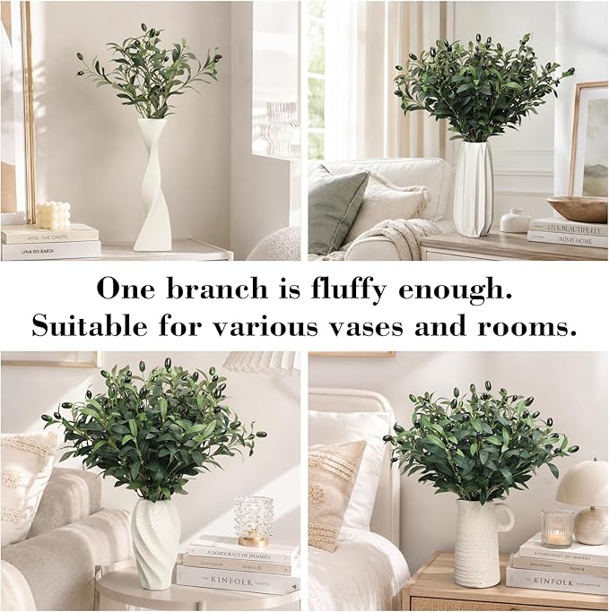 18inch 10PCS Artificial Olive Branches for Vase Faux Olive Stems Fake Greenery Olive Leaves with Lifelike Fruits Tabletop Decor for Centerpieces Indoor Floral Arrangements