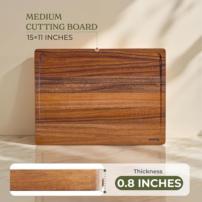 SMIRLY Walnut Wood Cutting Board for Kitchen - Wood Cutting Board for Meal Prep, Serving, Charcuterie - Kitchen Gadgets, House Warming Gift - Small Wooden Chopping Board Non Toxic - 1 Pack