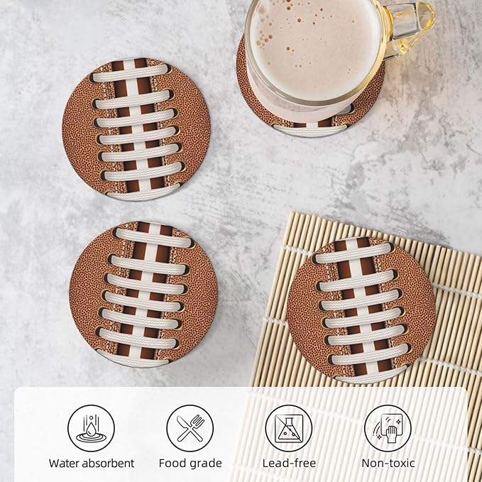 Football Themed Coasters Set of 4 Absorbent Ceramic Coasters for Drinks Modern Cup Coaster with Cork Backing Cute Stone Coaster Housewarming Gifts 4.1 Inches