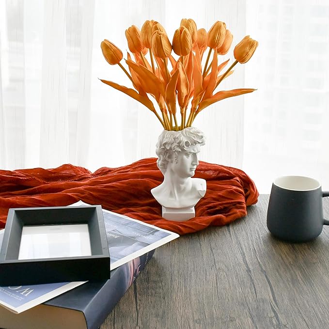 Mandy's Gold Artificial Tulips Flowers Centerpiece, 13.5" Lifelike PU Fake Floral Stems 12pcs for Kitchen Island & Dining Table, Spring Decor for Easter