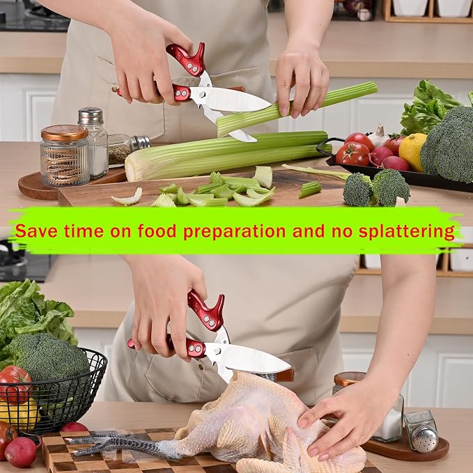 kitchen Shears Sharp and not Prone to Rusting for Food Heavy Duty Kitchen Scissors with Safety Buckle for Kitchen Food Handling, Barbecuing,Garden, Camping Poultry Scissors(Red)