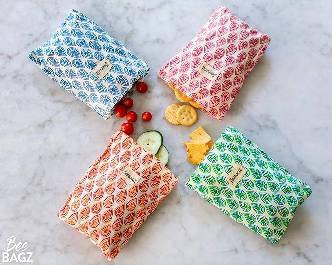 BeeBAGZ - Beeswax Wrap Storage Bag - 1 Pack - Plastic and Silicone Free - Reusable Beeswax Food Wrap Bag (1 Large, 11” x 14” (Orange)