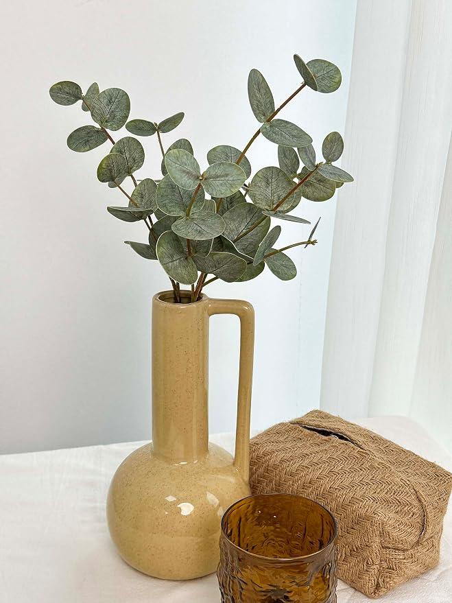 Artificial Poppy Flowers and Eucalyptus Stems for vase, Fake Blush Pink Silk Flowers Arrangement for Home Dining Kitchen Table Centerpieces, Office Decor, Farmhouse Decor (Blush Pink)