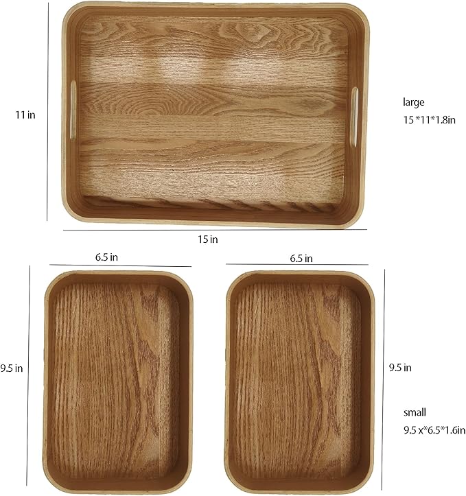 Wooden Serving Tray with Handles and 2 Compartments(15in+9.5in),Wooden Breakfast Tray Wooden Trays for Bed, Lunch, Dinner, Appetizers, Patio, Ottoman, Coffee Table, BBQ, Party –Great for Lap &Couch