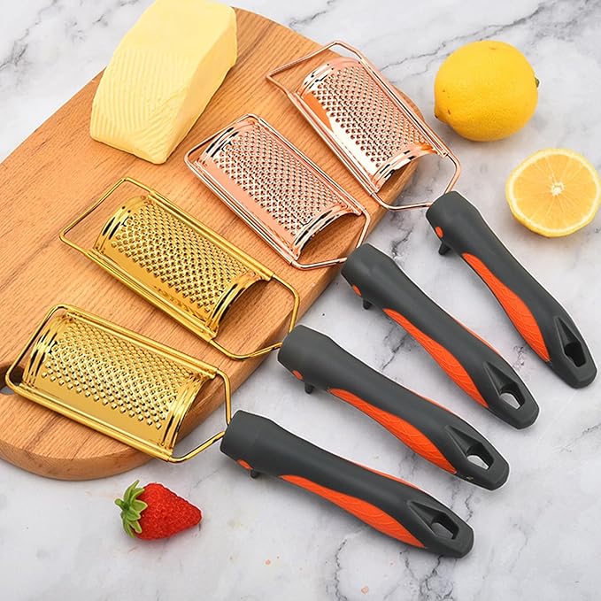 Professional Cheese Grater with Anti-Slide Handle, Rose Gold Stainless Steel Cheese Grater Handheld, Grater Hand Crank, Practical Kitchen Gadgets, Graters for Cheese, Chocolate, Spices (2 Graters)