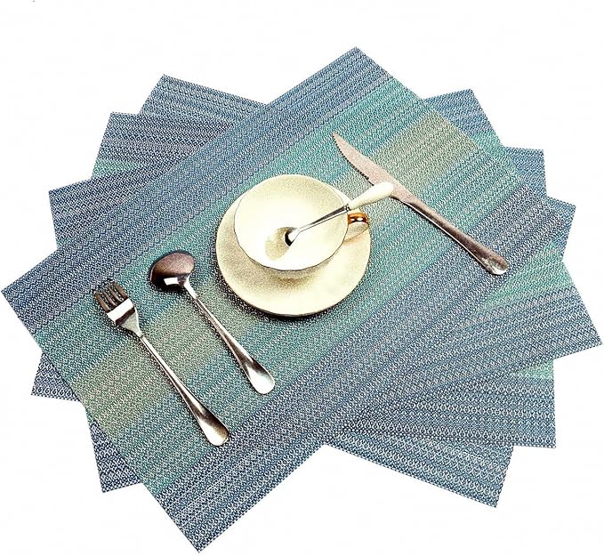 Placemats, Placemats for Dining Table Set of 4, Kitchen Table Mats Heat-Resistant Non-Slip Washable PVC Woven Vinyl Place Mats for Dining Room Table Decoration (Pack of 4, Gradient Blue)