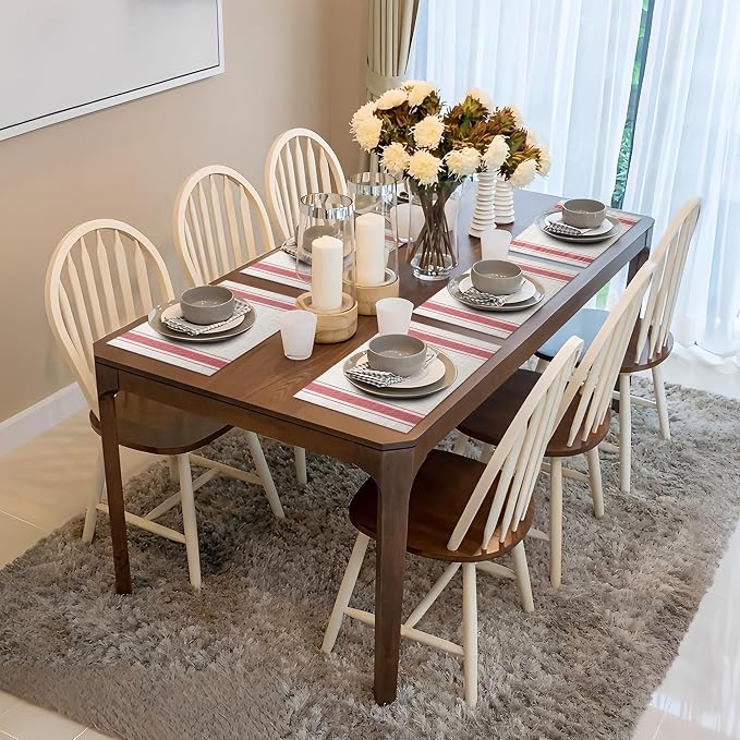 Placemats Set of 6-Heat Resistant Non-Slip Washable Table Mats for Dining Table,PVC Vinyl Woven, 12 x 18 inch Striped Design