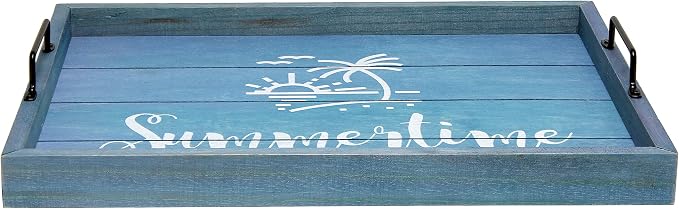 Elegant Designs HG2000-BST Summer Sun Palm Tree Beach Decorative Wood Serving Tray w/Handles, 15.50'' x 12'', Summertime, Blue