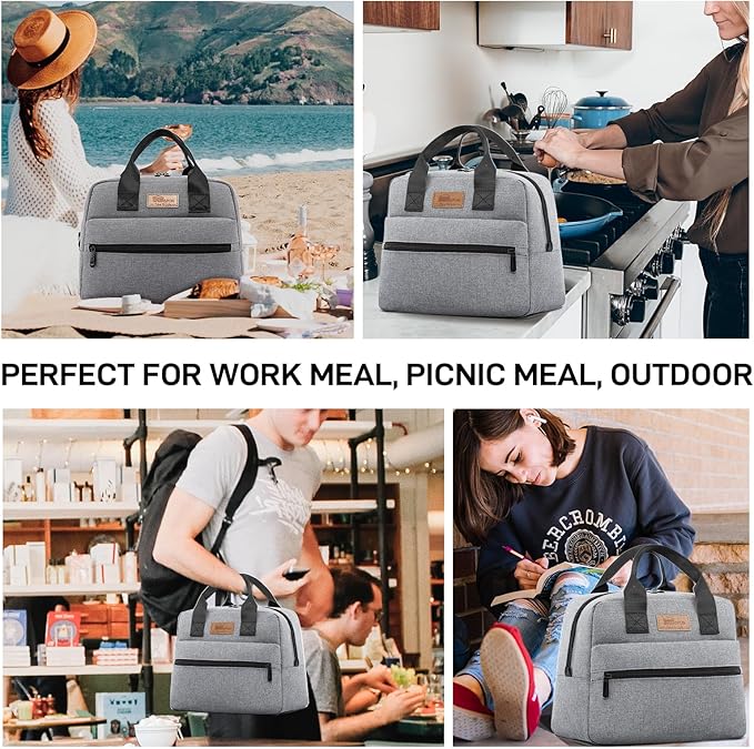 HOMESPON Insulated Lunch Bag for Women Men Lunch Box Cooler Lunch Tote for Work Picnic (Grey)