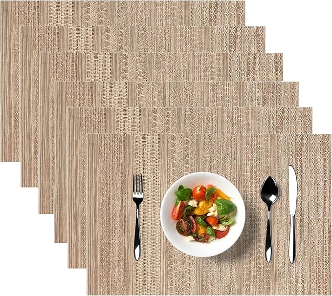 Placemats, Placemats for Dining Table Set of 6, Kitchen Table Mats Heat-Resistant Non-Slip Washable PVC Woven Vinyl Place Mats for Dining Room Table Decoration (Pack of 6, Sandy Gold)