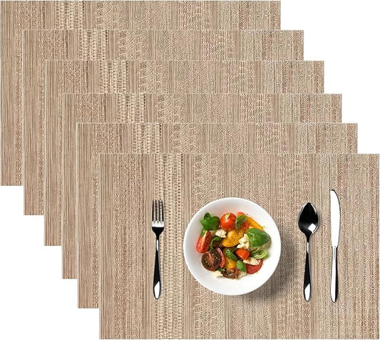 Placemats, Placemats for Dining Table Set of 6, Kitchen Table Mats Heat-Resistant Non-Slip Washable PVC Woven Vinyl Place Mats for Dining Room Table Decoration (Pack of 6, Sandy Gold)