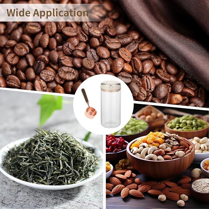 1700ml Glass Coffee Canister with 1/4 Cup Measuring Spoon, Airtight Coffee Bean Storage Jar with One-Way CO₂ Vent, Date Tracking Dial & One-Press Seal Lid, High Borosilicate Glass Jar for Tea Sugar