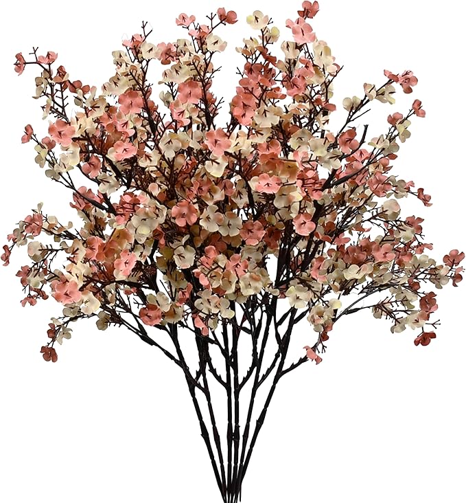 Mandy's Beige Brown Artificial Baby’s Breath Flowers 6 Bundles Silk Gypsophila, 18.5 Inch European Style Modern Home Decor Centerpiece, Neutral Wedding Flower Arrangements
