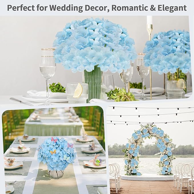 64 PCS Silk Hydrangea Flowers with Detachable Stems, Full Artificial Hydrangea Heads for Wedding Centerpieces, Bridal Shower Bouquets, DIY Floral Arrangements & Home Decor