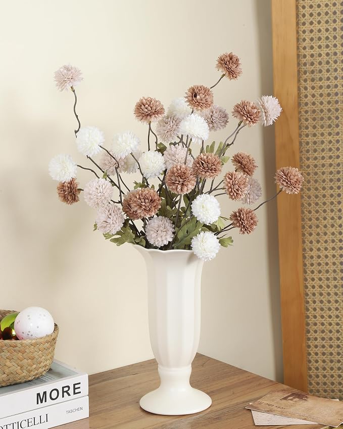 DuHouse 9pcs Artificial Flowers Mix Faux Silk Pompon Mum,Silk Small Mini Chrysanthemum Ball with Stems for Home Table Kitchen Decor DIY Wedding Centerpieces