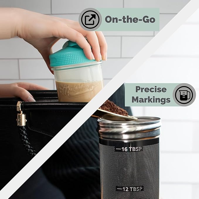 Masontops Cold Brew Makers Kit - Deluxe Iced Coffee Maker with Glass Pitcher & Stainless Steel Mesh Filter - Easy Pour Fridge Cold Brewer System