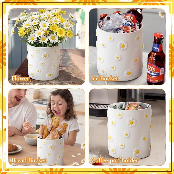 LemonRoad Daisy Utensil Holder for Kitchen Counter,Ceramic Cooking Utensil Crock Modern Farmhouse Countertop Organizer for Spatula Ladle Kitchen Counter Decor