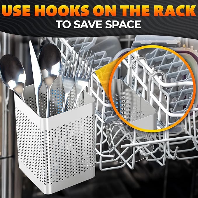 Dishwasher Chopstick Basket – 2.87" x 2.87" x 4" Stainless Steel Utensil Holder, Rust-Resistance Chopstick Holder for Dishwasher Basket – Hanging Caddy for Organizing Chopsticks, Straws and Teaspoons