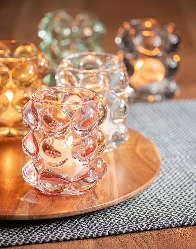 Karma, Lucia Hobnail Votive, Tea Lights Candle Holder, Glass Votive Candle Holders for Table Decorations, Baby Shower, Birthday Party, Weddings and Home Decor, Clear (Pack of 2)